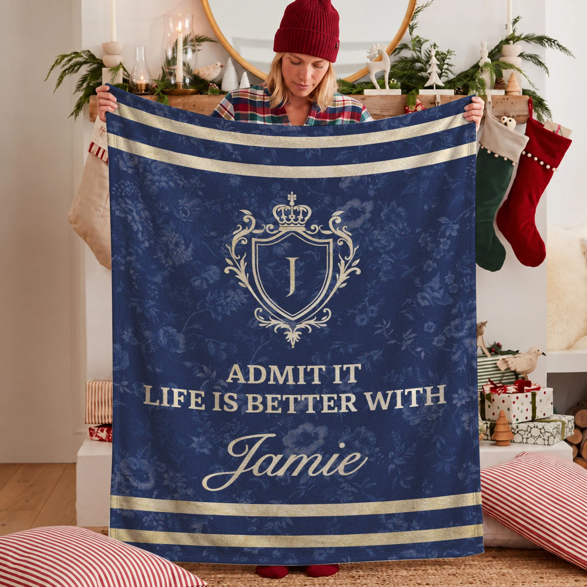 Admit It Life Is Better With Your Name Floral Blue Fleece Blanket JAMIE 13K1 BK36