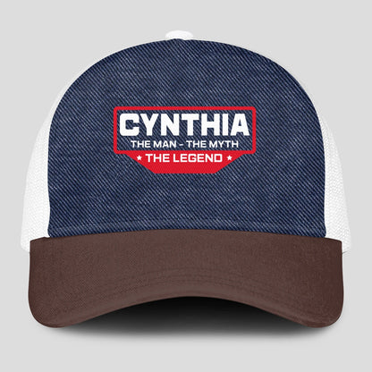 The Man The Myth The Legend Navy Brown And White Mesh Cap CYNTHIA 13K1 C200PF