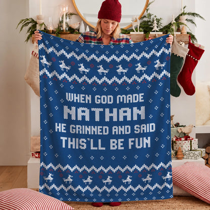 When God Made Your Name Navy Fleece Blanket NATHAN 13K1 BK32