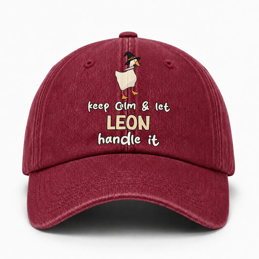 Keep Calm & Let Your Name Handle It Funny Witch Goose Washed Cap LEON 13K1 C128PF