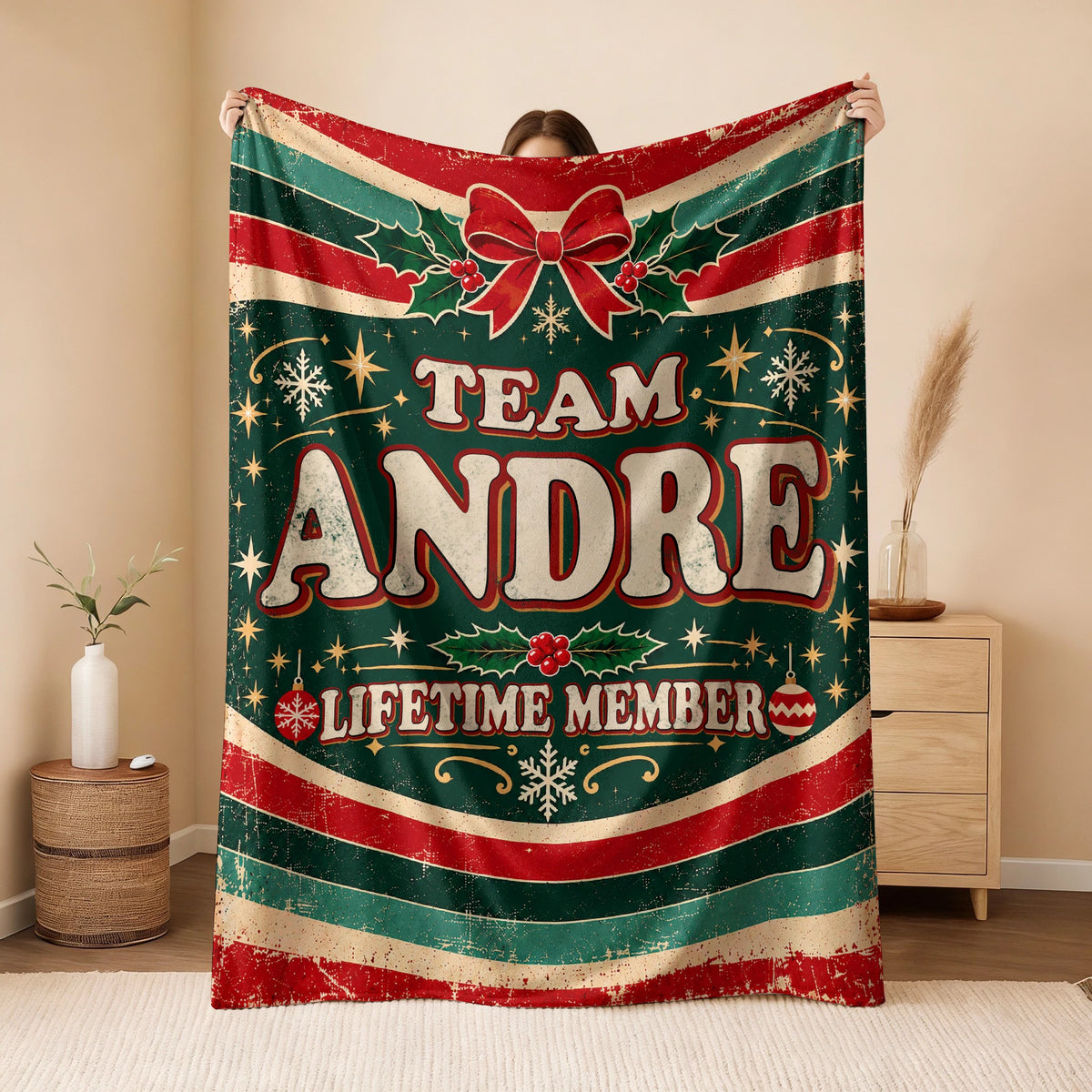 Team Your Name Lifetime Member Christmas Fleece Blanket ANDRE 13K1 BK52