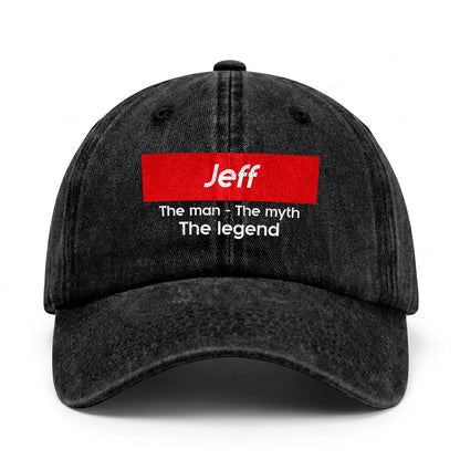 Your Name The Man The Myth The Legend Red Logo Washed Cap JEFF 13K1 C130PF