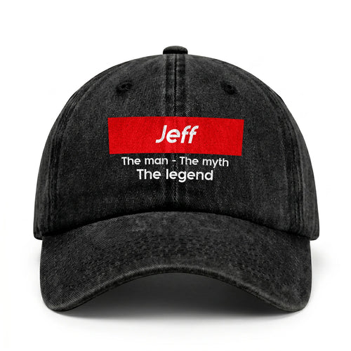 Your Name The Man The Myth The Legend Red Logo Washed Cap JEFF 13K1 C130PF