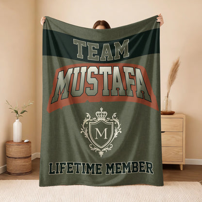 Team Your Name Lifetime Member Sage Green Fleece Blanket MUSTAFA 13K1 BK22