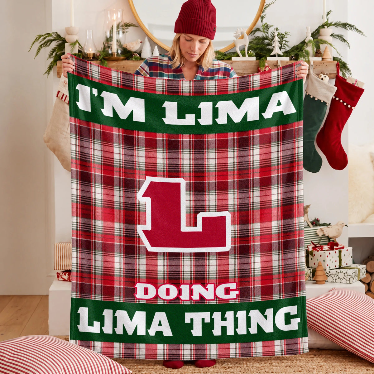 I'm Name Doing Name Things Red Plaid Fleece Blanket LIMA 13K1 BK49
