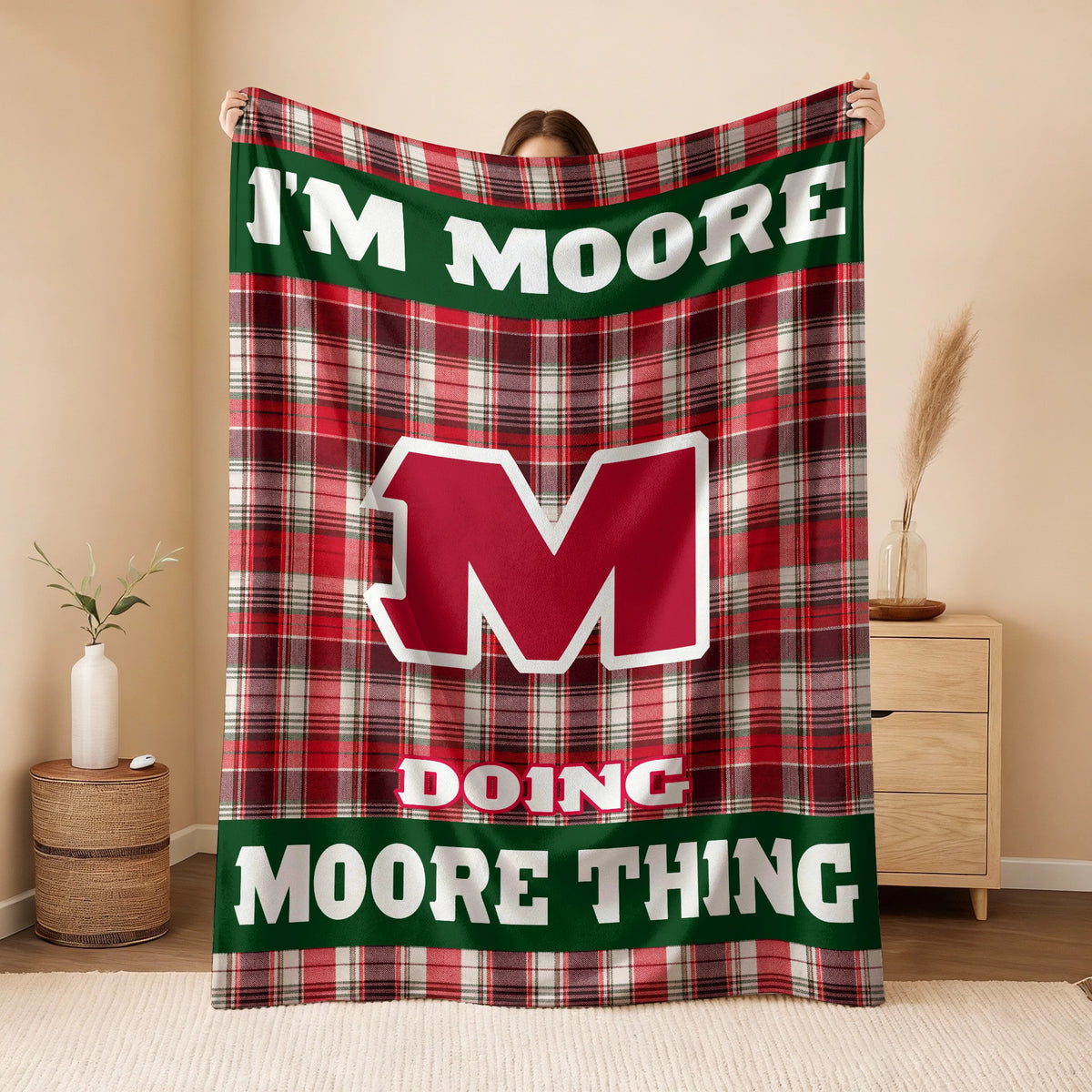I'm Name Doing Name Things Red Plaid Fleece Blanket MOORE 13K1 BK49