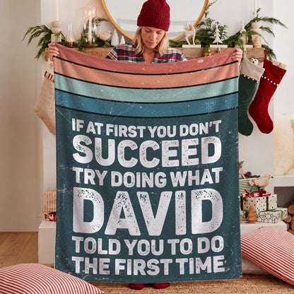 If At First You Don’t Succeed Retro Green Fleece Blanket DAVID 13K1 BK29