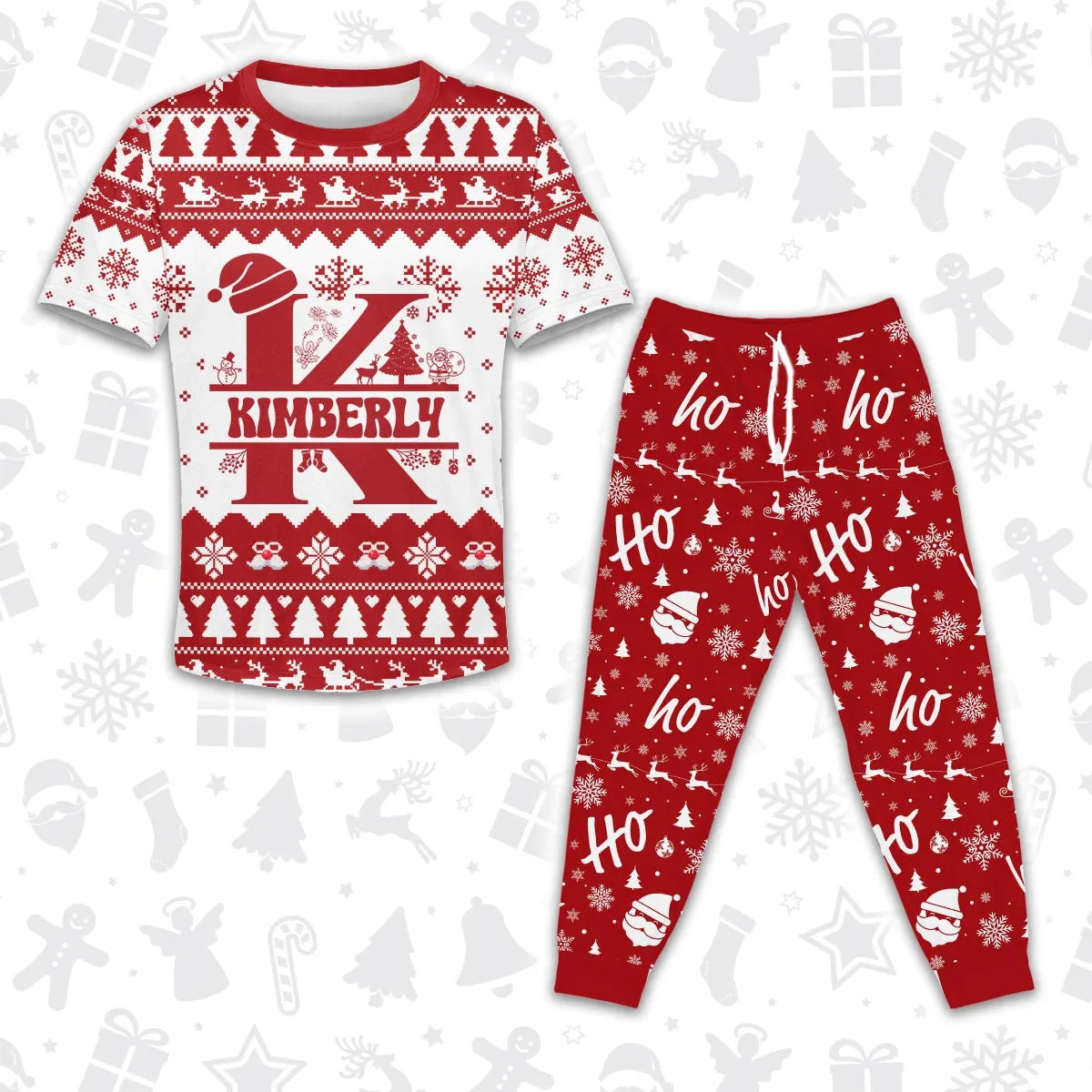 KIMBERLY Personalized Christmas T-Shirt Pajama Set - Holiday Gift Outfit 13K1-CR2