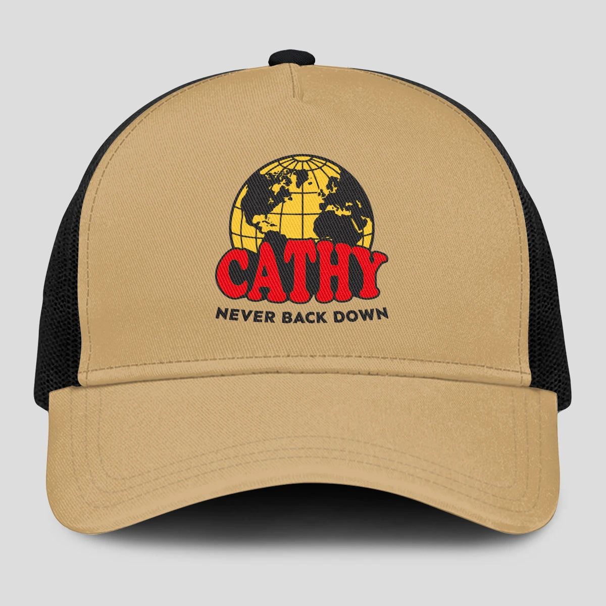 Never Back Down World Logo Khaki Mesh Cap CATHY 13K1 C212PF