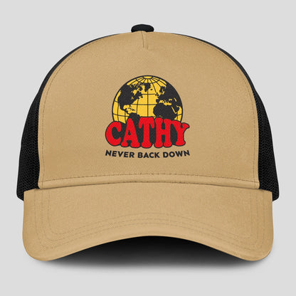 Never Back Down World Logo Khaki Mesh Cap CATHY 13K1 C212PF
