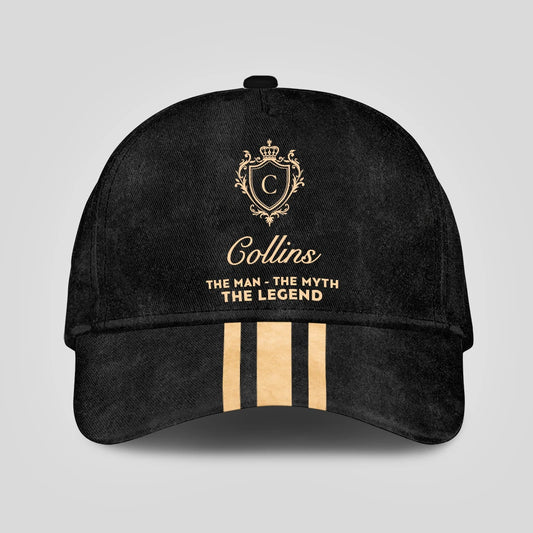 The Man The Myth The Legend Golden Stripes Black Cap COLLINS 13K1 C136PF