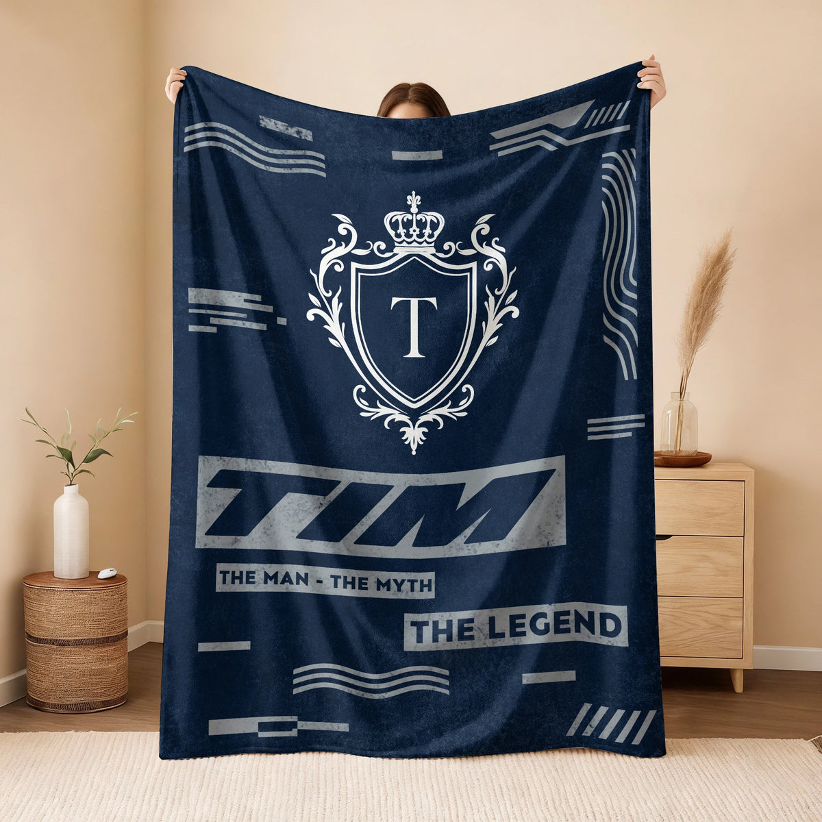 The Man The Myth The Legend Blue & Gray Fleece Blanket  TIM 13K1 BK08