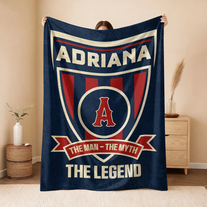 The Man The Myth The Legend Blue Burgundy Baseball Blanket ADRIANA 13K1 BK18