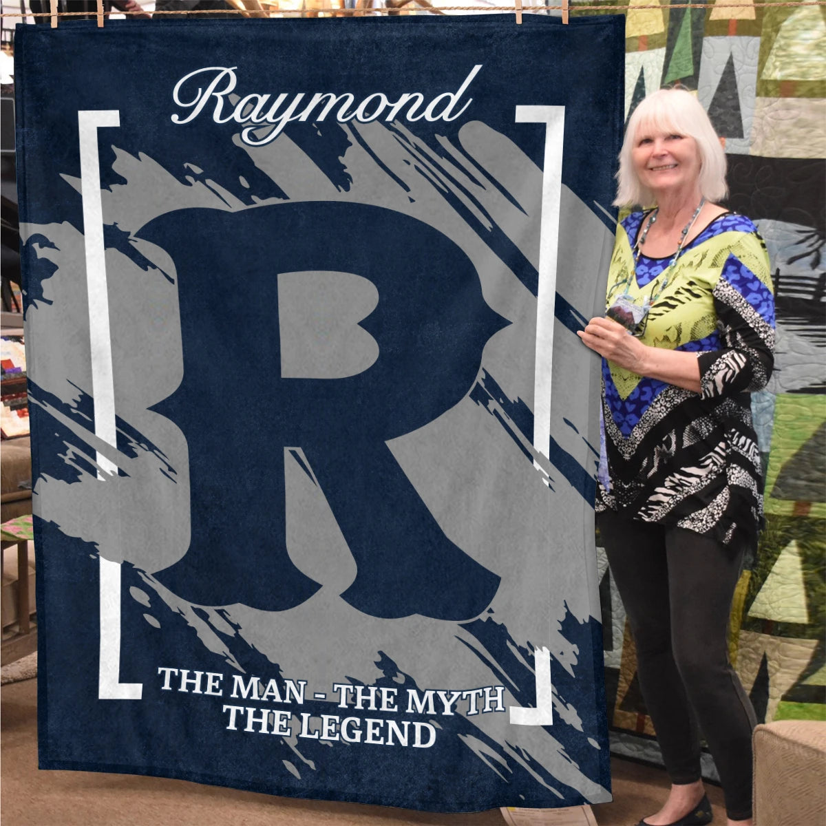 The Man The Myth The Legend Navy Baseball Fleece Blanket RAYMOND 13K1 BK17