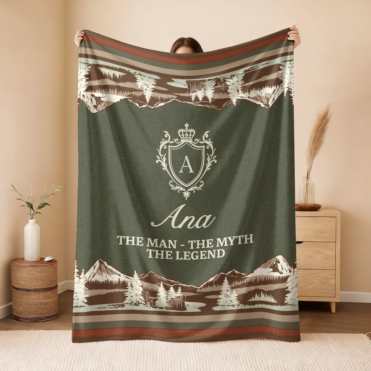The Man The Myth The Legend Deer In Forest Brown Fleece Blanket ANA 13K1 BK10