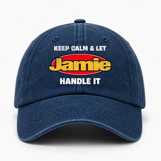 Keep Calm & Let Your Name Handle It Yellow And Red Logo Washed Cap JAMIE 13K1 C172PF
