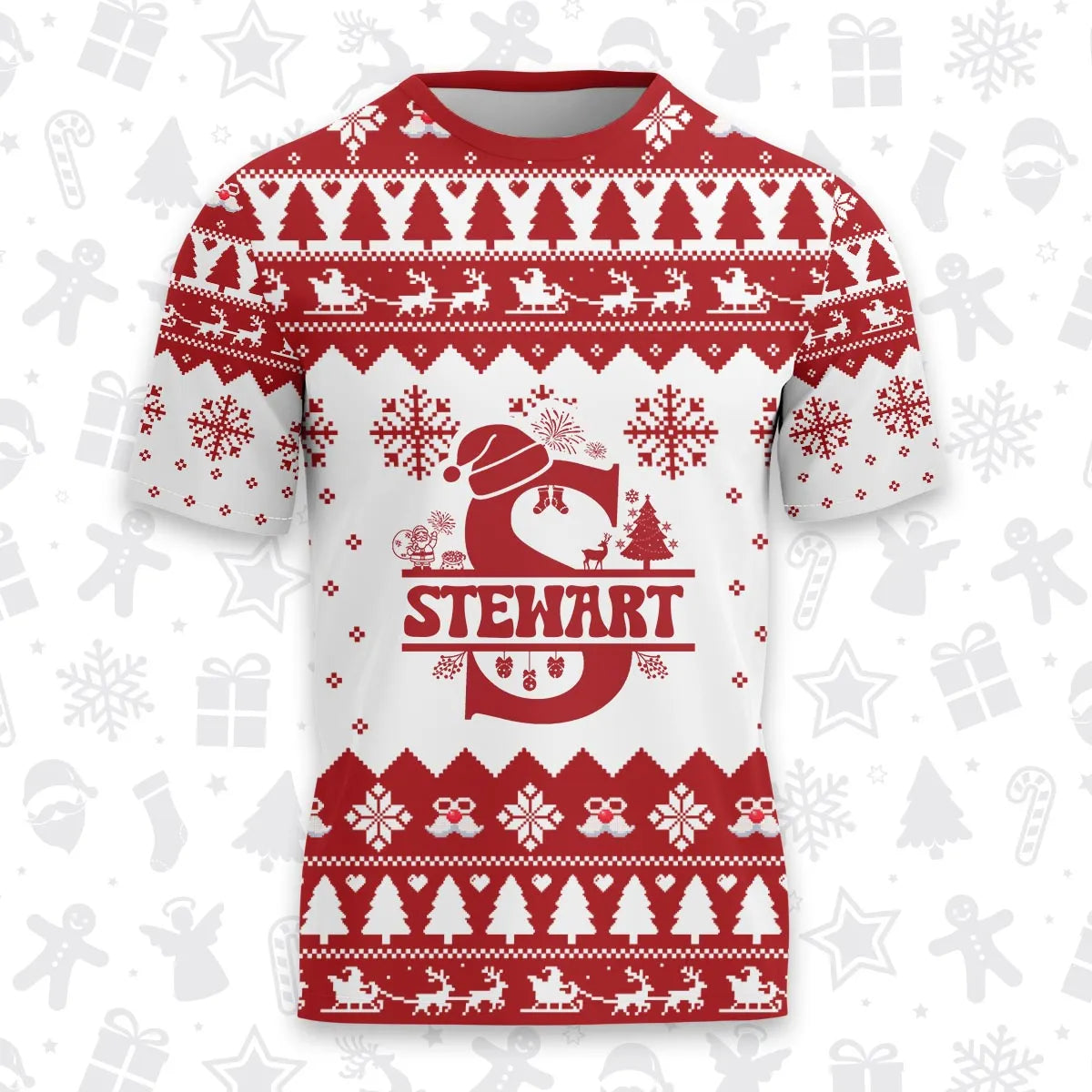 STEWART Personalized Christmas T-Shirt Pajama Set - Holiday Gift Outfit 13K1-CR2