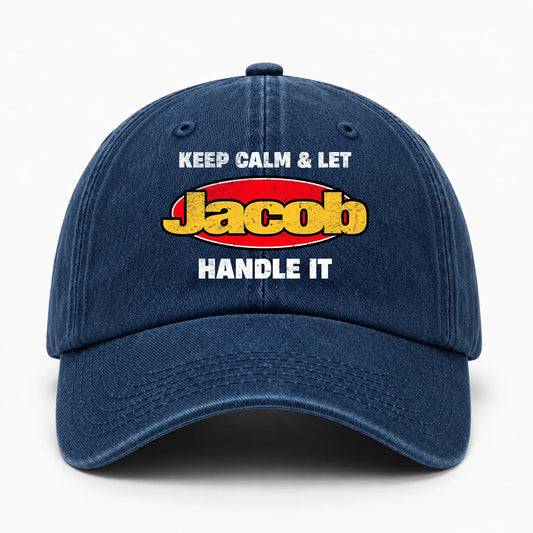 Keep Calm & Let Your Name Handle It Yellow And Red Logo Washed Cap JACOB 13K1 C172PF
