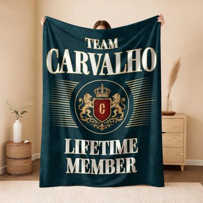 Team Your Name Lifetime Member Sage Green Fleece Blanket CARVALHO 13K1 BK42