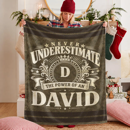 Never Underestimate The Power Of A Name Olive Green Army Fleece Blanket DAVID 13K1 BK46