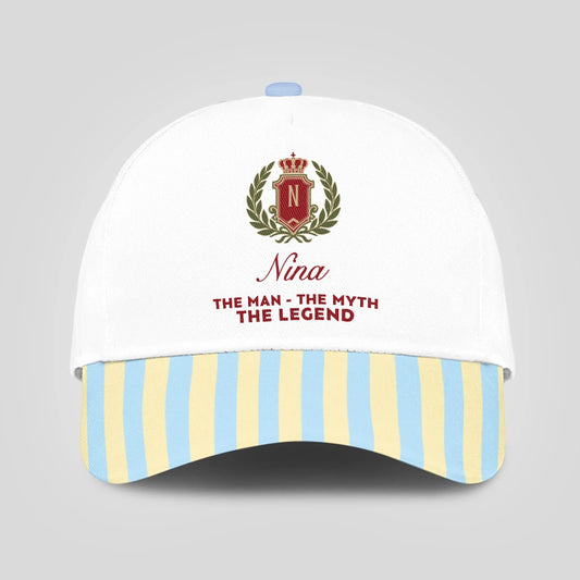 The Man The Myth The Legend Blue And Yellow Striped Beach Cap NINA 13K1 C118PF