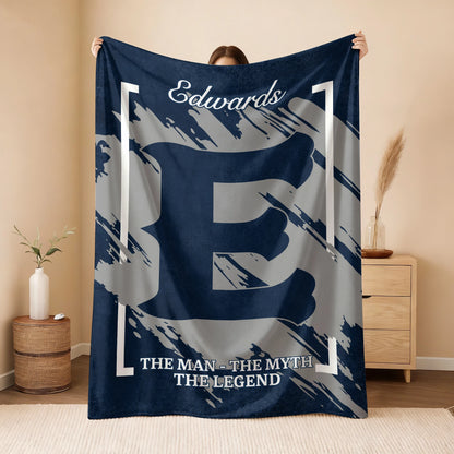 The Man The Myth The Legend Navy Baseball Fleece Blanket EDWARDS 13K1 BK17