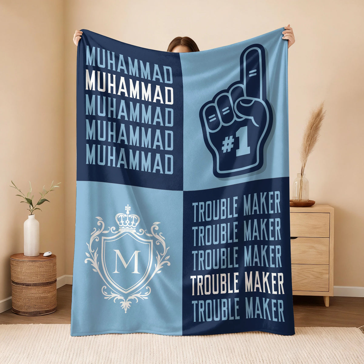 Trouble Maker Funny Blue Fleece Blanket MUHAMMAD 13K1 BK21