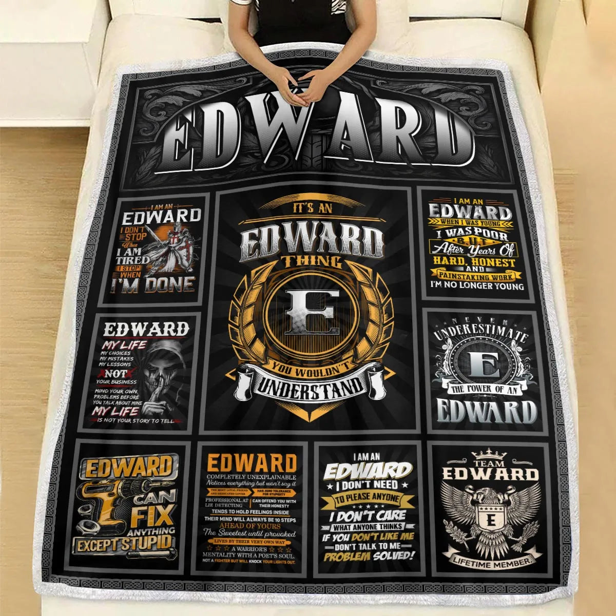 EDWARD Personalized Blanket | Custom Name Cozy Throw Gift 13K1-BK2