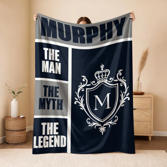 The Man The Myth The Legend Navy Gray & Gold Fleece Blanket  MURPHY 13K1 BK09