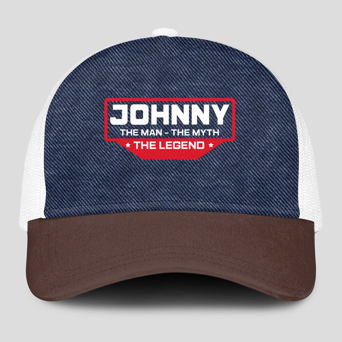 The Man The Myth The Legend Navy Brown And White Mesh Cap JOHNNY 13K1 C200PF