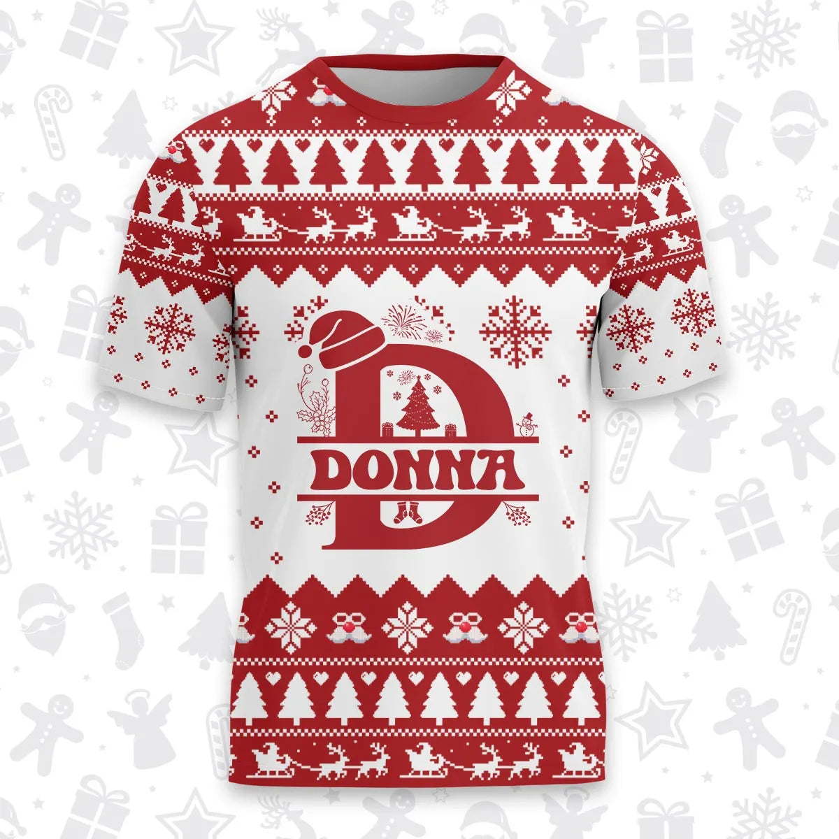 DONNA Personalized Christmas T-Shirt Pajama Set - Holiday Gift Outfit 13K1-CR2