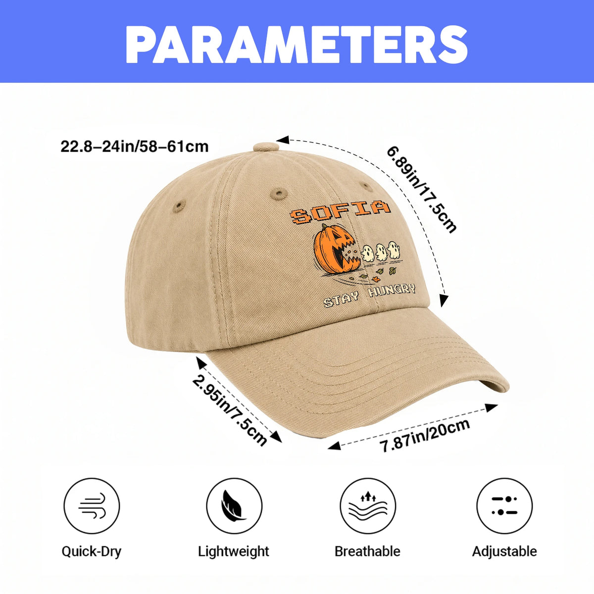 Stay Hungry Pumpkin Chasing Ghosts Funny Washed Cap SOFIA 13K1 C101PF