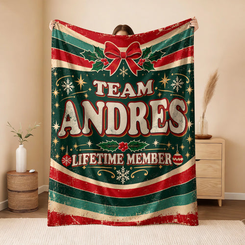 Team Your Name Lifetime Member Christmas Fleece Blanket ANDRES 13K1 BK52