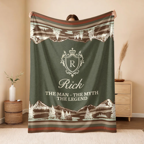 The Man The Myth The Legend Deer In Forest Brown Fleece Blanket RICK 13K1 BK10