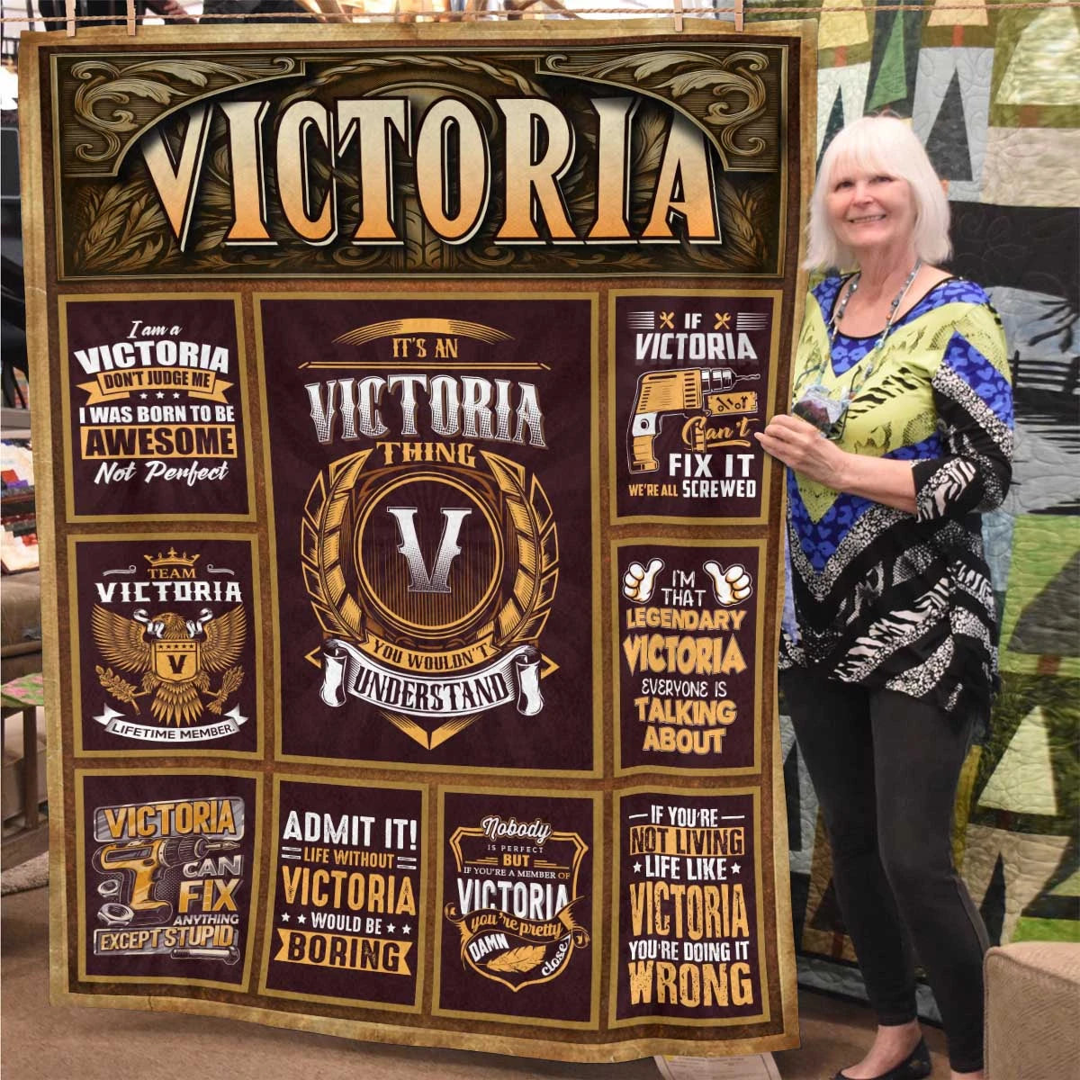 VICTORIA Personalized Blanket | Custom Name Cozy Throw Gift 13K1-BK4
