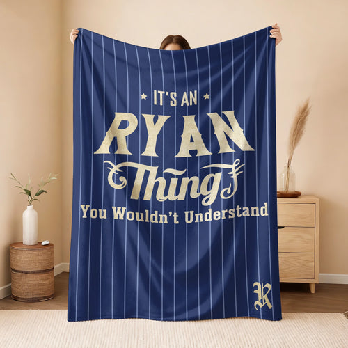 Your Name Thing Striped Blue Fleece Blanket RYAN 13K1 BK23