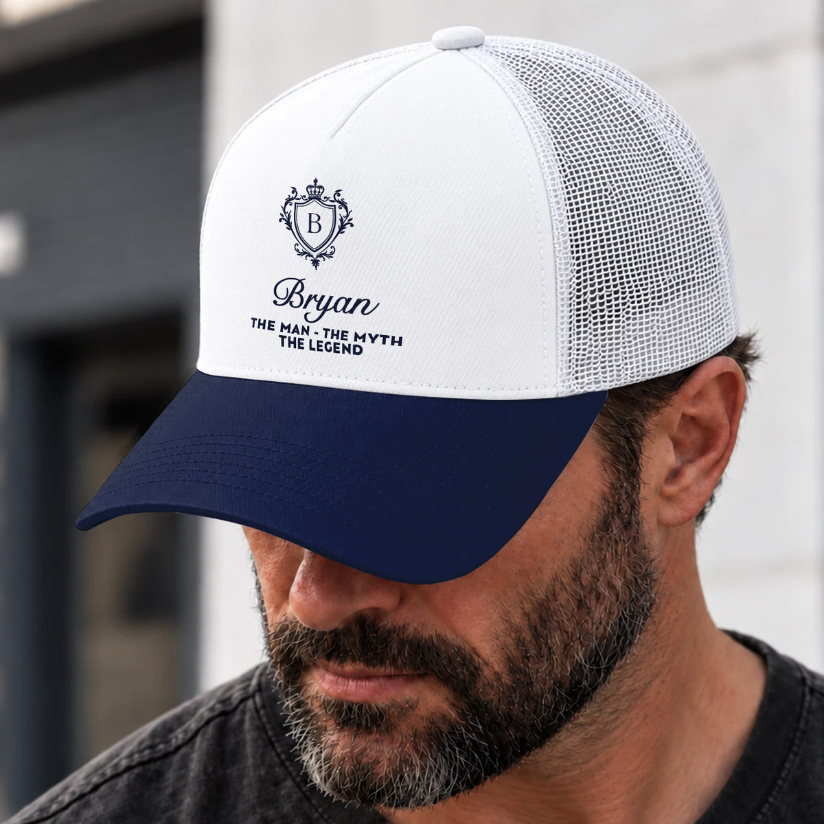 The Man The Myth The Legend Blue And White Baseball Mesh Cap BRYAN 13K1 C186PF