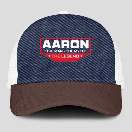 The Man The Myth The Legend Navy Brown And White Mesh Cap AARON 13K1 C200PF