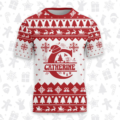CATHERINE Personalized Christmas T-Shirt Pajama Set - Holiday Gift Outfit 13K1-CR2