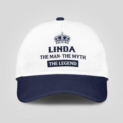 The Man The Myth The Legend King Crown Blue And White Cap LINDA 13K1 C147PF