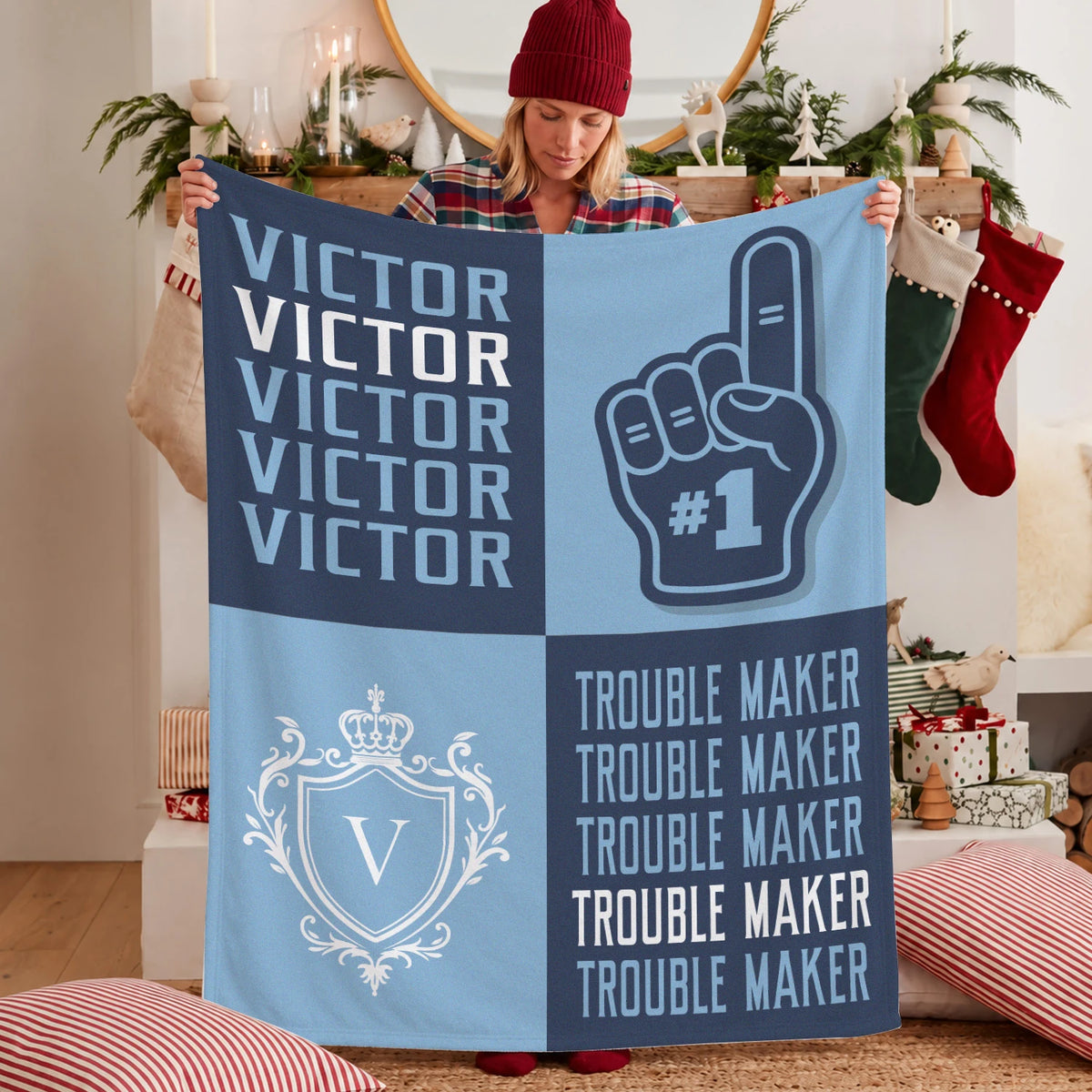 Trouble Maker Funny Blue Fleece Blanket VICTOR 13K1 BK21
