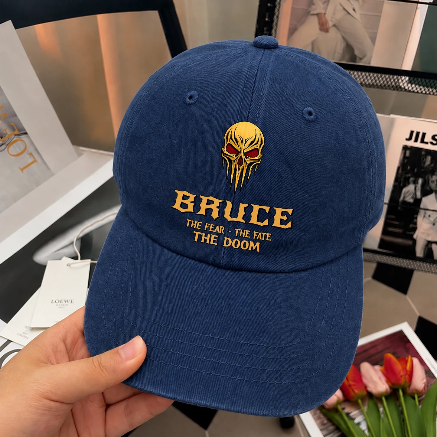 The Fear The Fate The Doom Skull Blue Washed Cap BRUCE 13K1 C97PF