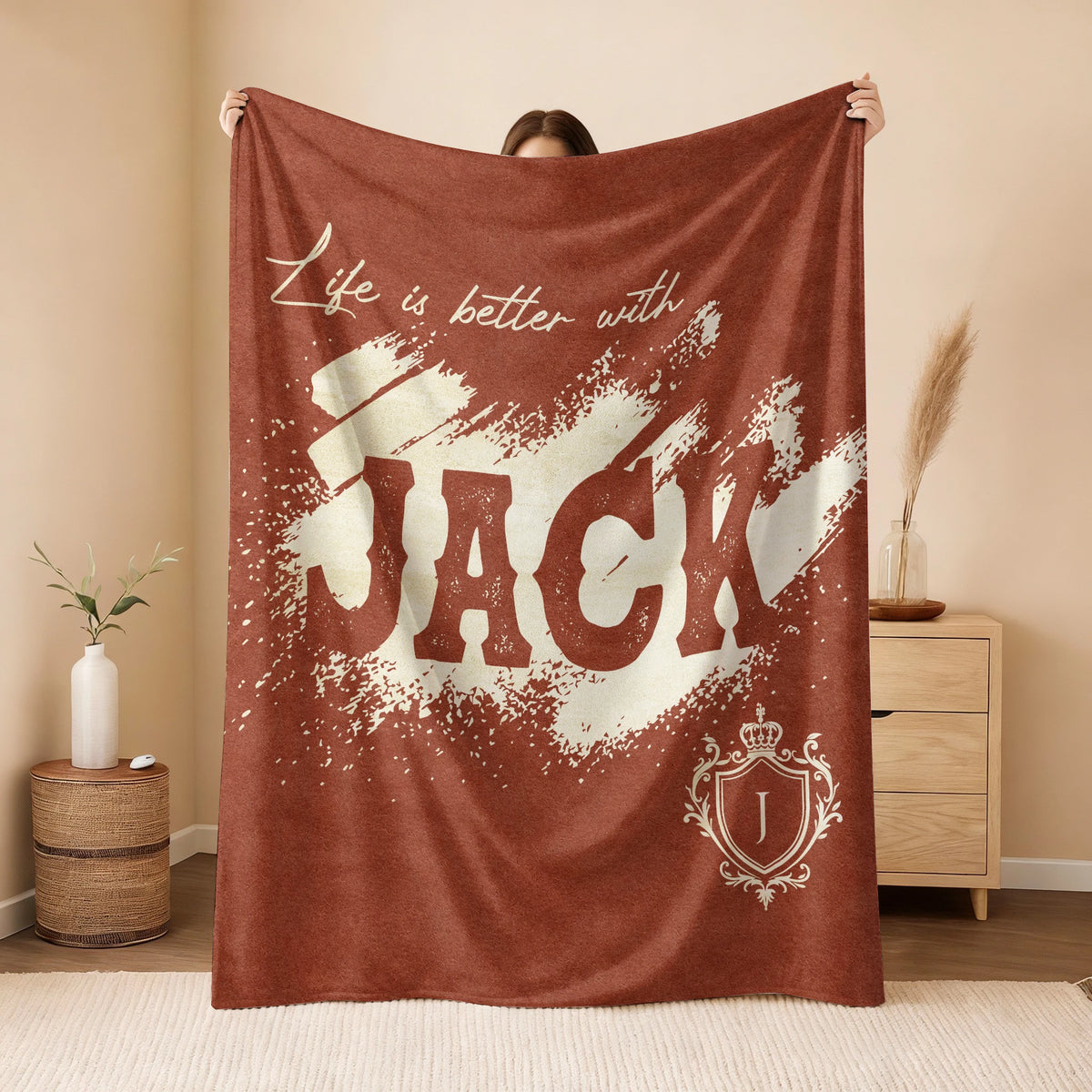 Life Is Better With Your Name Terracotta Cream Fleece Blanket JACK 13K1 BK30