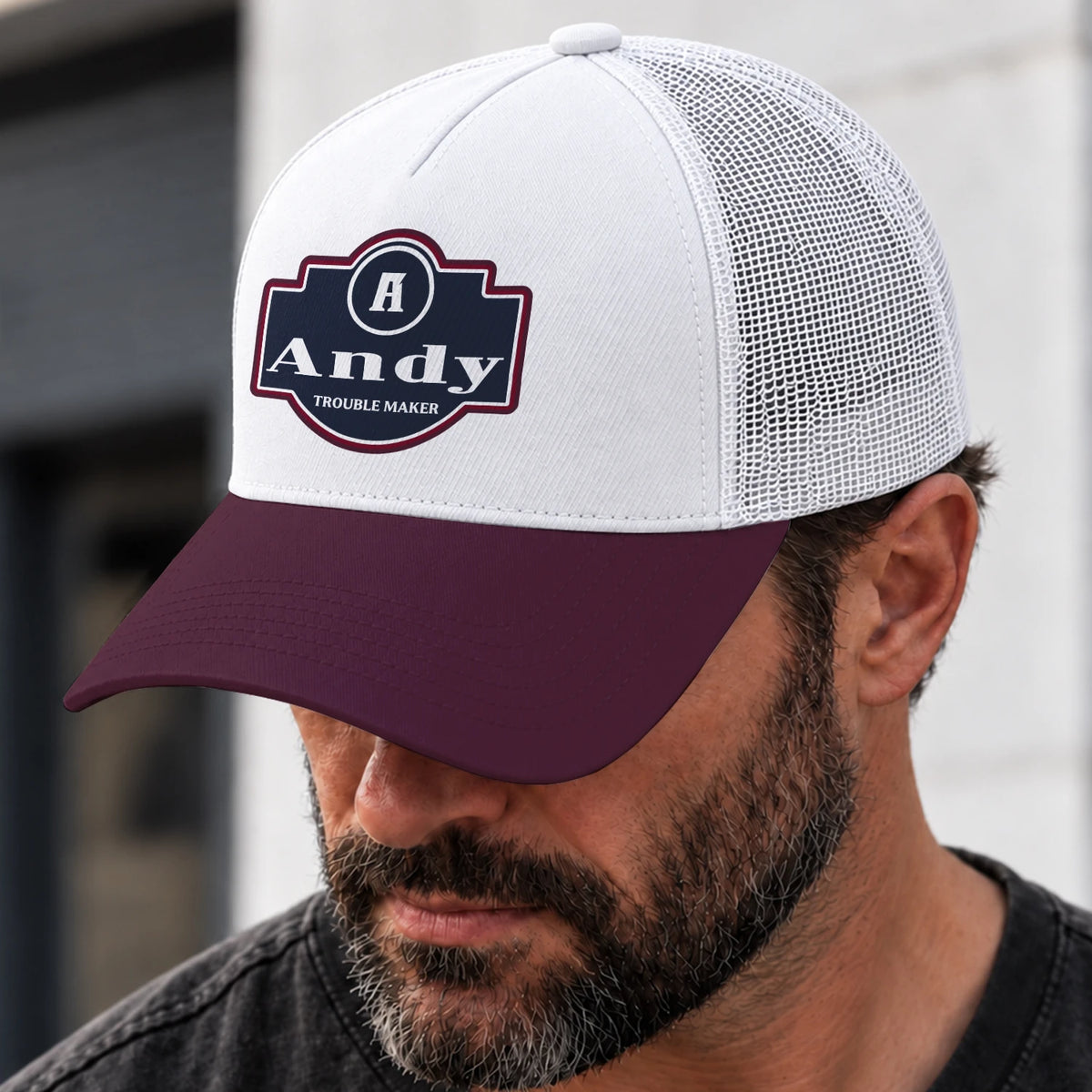 Trouble Maker Burgundy And White Funny Mesh Cap ANDY 13K1 C201PF