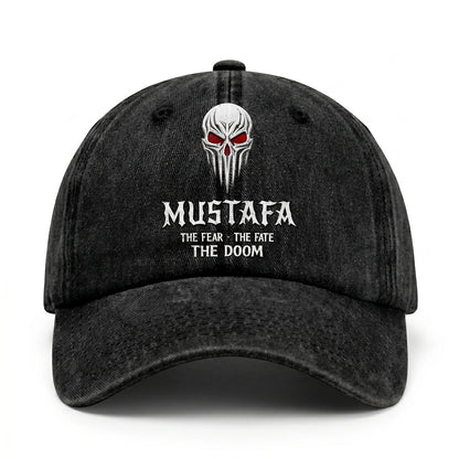 Your Name The Fear The Fate The Doom Skull Washed Cap MUSTAFA 13K1 C98PF