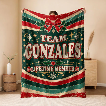 Team Your Name Lifetime Member Christmas Fleece Blanket GONZALES 13K1 BK52