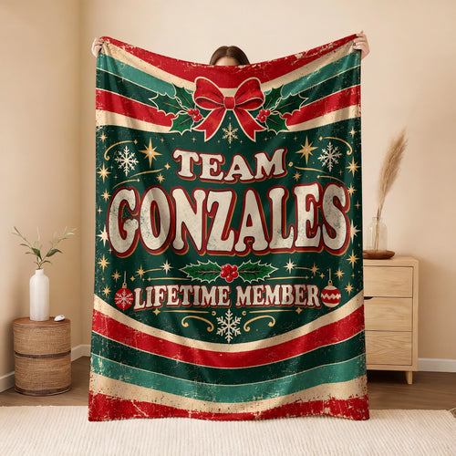 Team Your Name Lifetime Member Christmas Fleece Blanket GONZALES 13K1 BK52