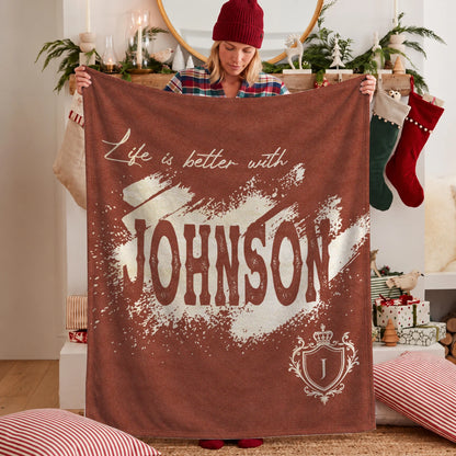 Life Is Better With Your Name Terracotta Cream Fleece Blanket JOHNSON 13K1 BK30