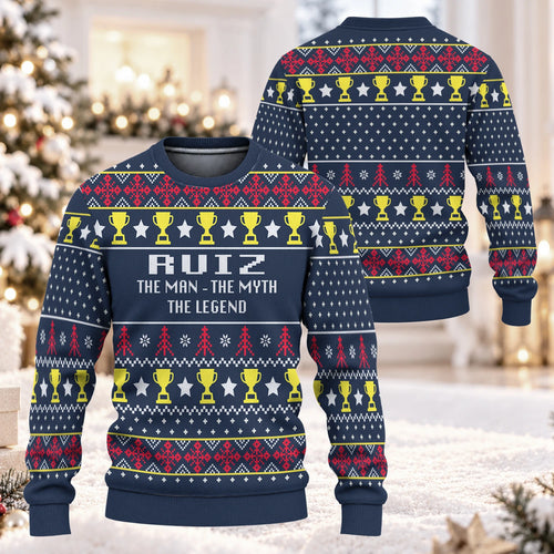 The Man The Myth The Legend Trophy Navy Ugly Sweater RUIZ 13K1 UG05
