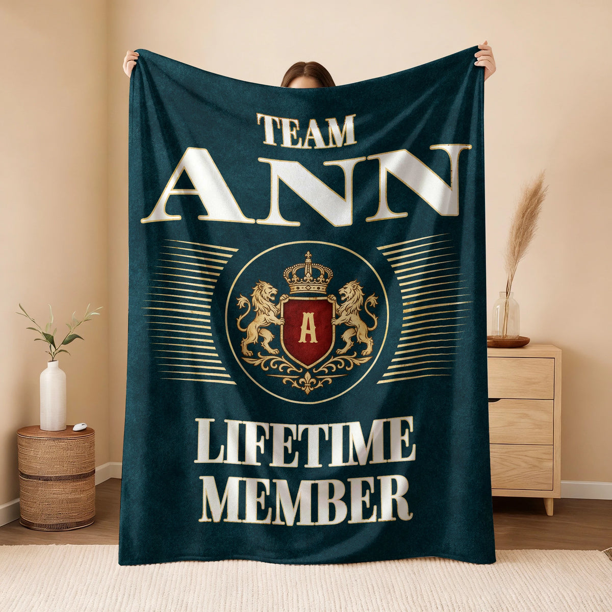 Team Your Name Lifetime Member Sage Green Fleece Blanket ANN 13K1 BK42